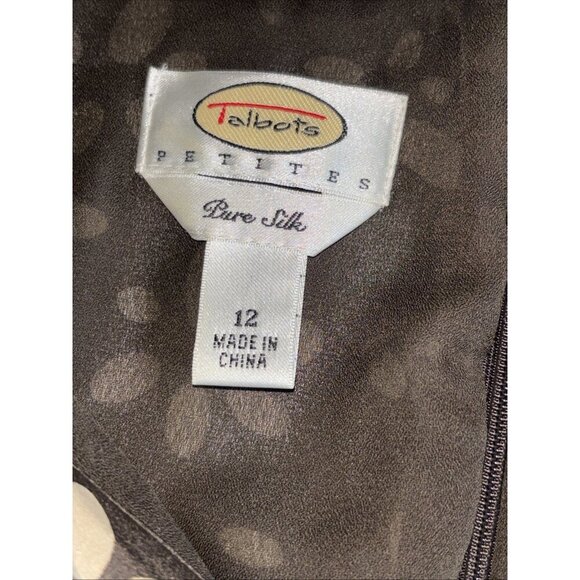 Talbots Dress Women 12P Brown Floral Silk Faux Wrap Tie Short Sleeve V-Neckline - Picture 6 of 12